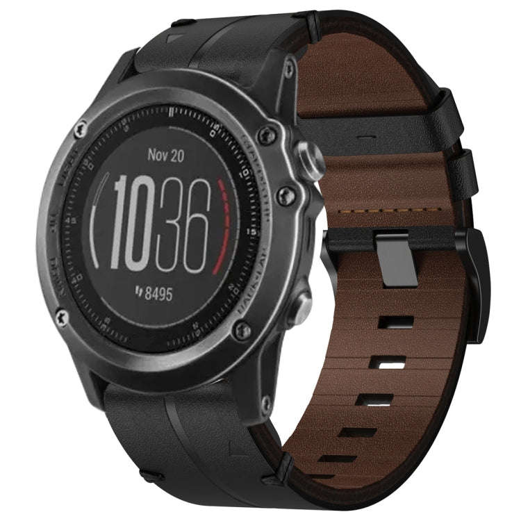 For Garmin Fenix 3 HR Leather Textured 26mm Watch Band(Black)