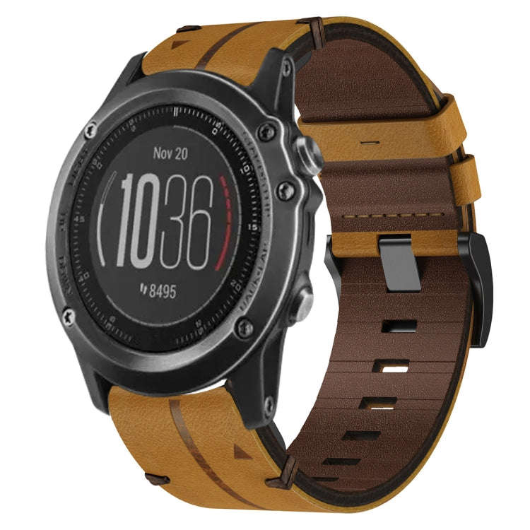For Garmin Fenix 3 HR Leather Textured 26mm Watch Band(Brown)