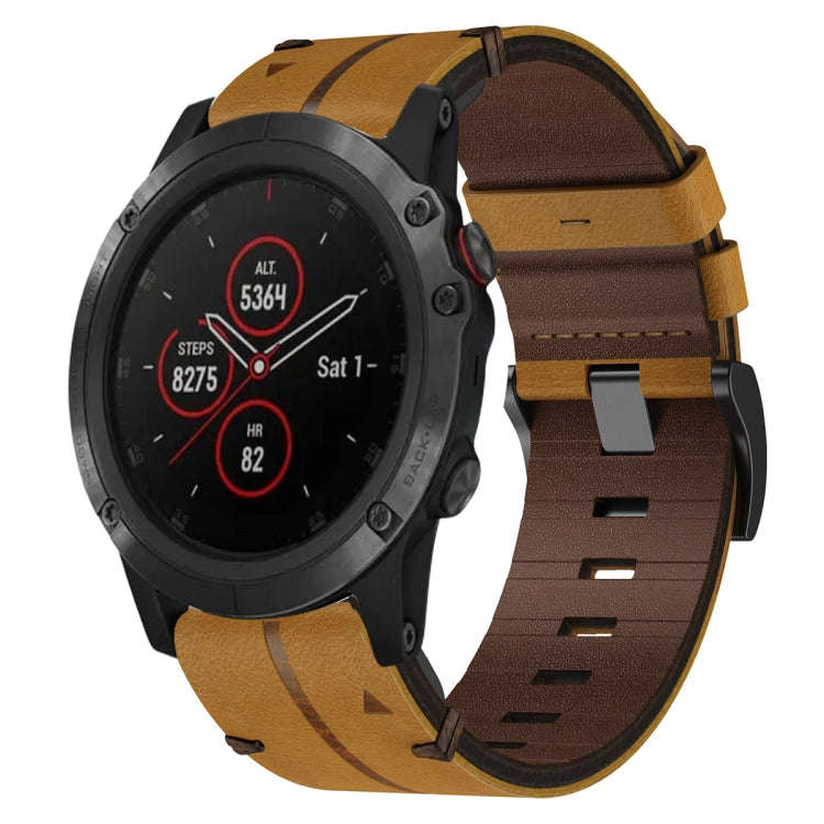 For Garmin Fenix 5X Plus Leather Textured 26mm Watch Band(Brown)