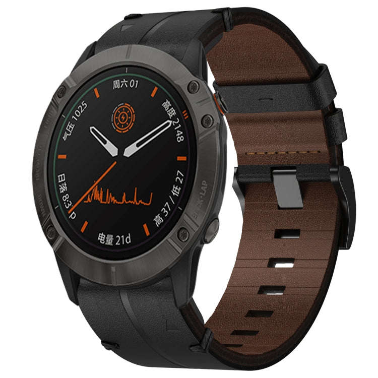 For Garmin Fenix 6X Leather Textured 26mm Watch Band(Black)