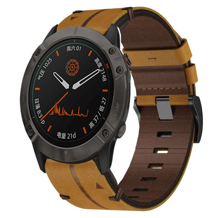 For Garmin Fenix 6X Leather Textured 26mm Watch Band(Brown)