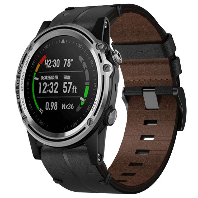 For Garmin Descent MK 1 Leather Textured 26mm Watch Band(Black)