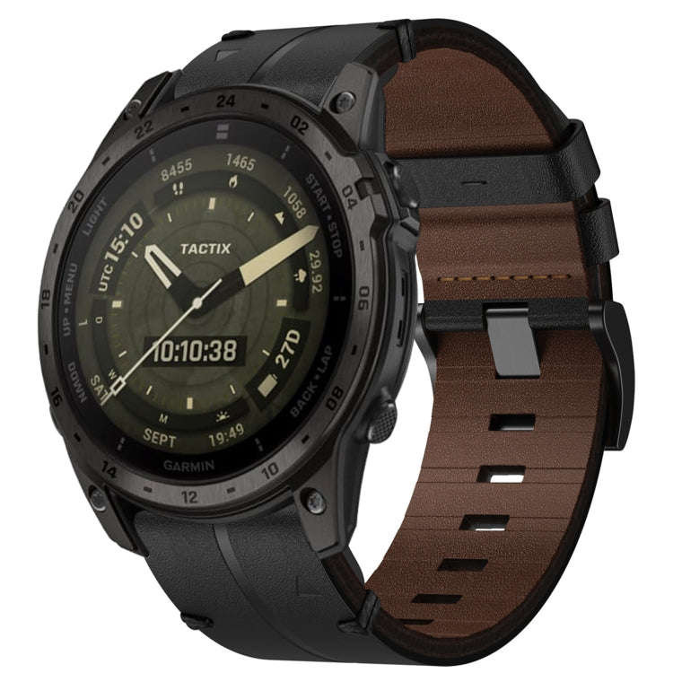 For Garmin Tactix 7 AMOLED Leather Textured 26mm Watch Band(Black)