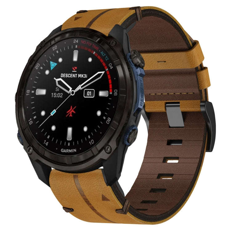 For Garmin Descent Mk3i 51mm Leather Textured 26mm Watch Band(Brown)