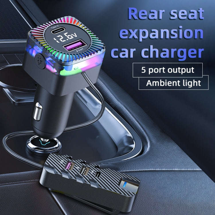 YQ3 66W Super Fast Charging 5 Port Rear Seat Extended Car Charger