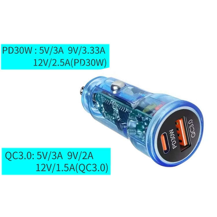 P35 48W PD30W + QC3.0 18W USB Transparent Car Charger with Type-C to 8 Pin Phone Data Cable(Trans...