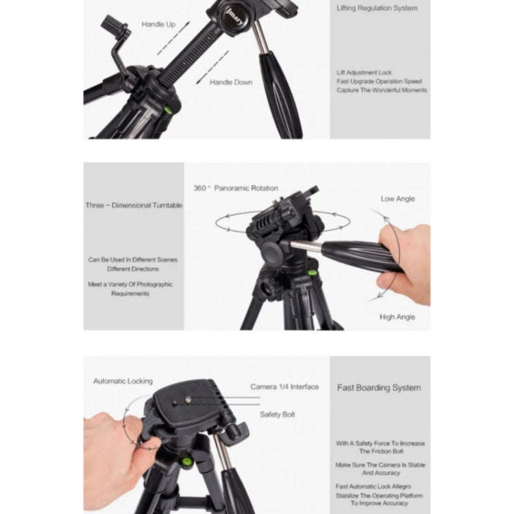JMARY KP-2203 Portable Aluminum Alloy Telescopic SLR Camera Phone Photography Tripod(Black)