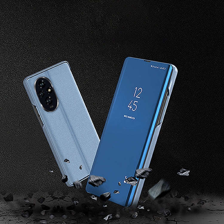 For Honor 200 Pro Plated Mirror Horizontal Flip Leather Phone Case with Holder(Blue)