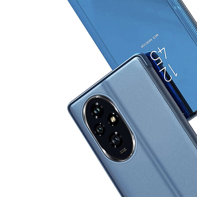 For Honor 200 Pro Plated Mirror Horizontal Flip Leather Phone Case with Holder(Blue)