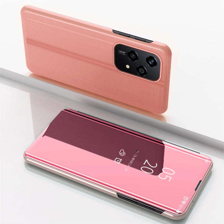 For Honor 200 Lite Global Plated Mirror Horizontal Flip Leather Phone Case with Holder(Rose  Gold)