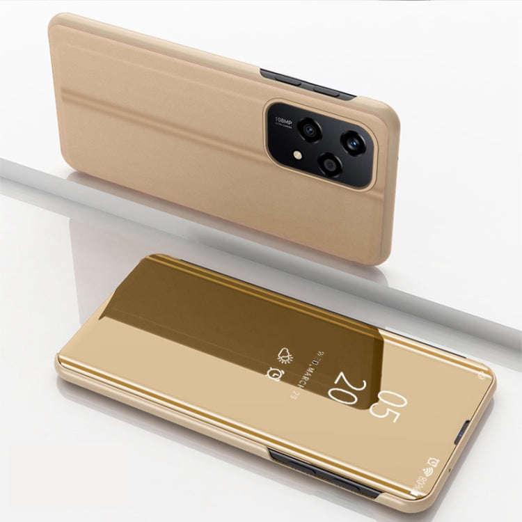 For Honor 200 Lite Global Plated Mirror Horizontal Flip Leather Phone Case with Holder(Gold)