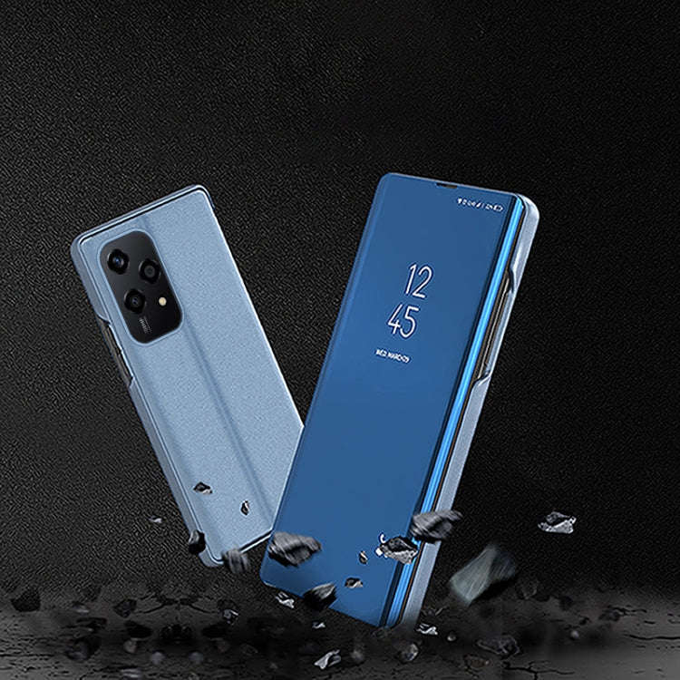 For Honor 200 Lite Global Plated Mirror Horizontal Flip Leather Phone Case with Holder(Purple Blue)