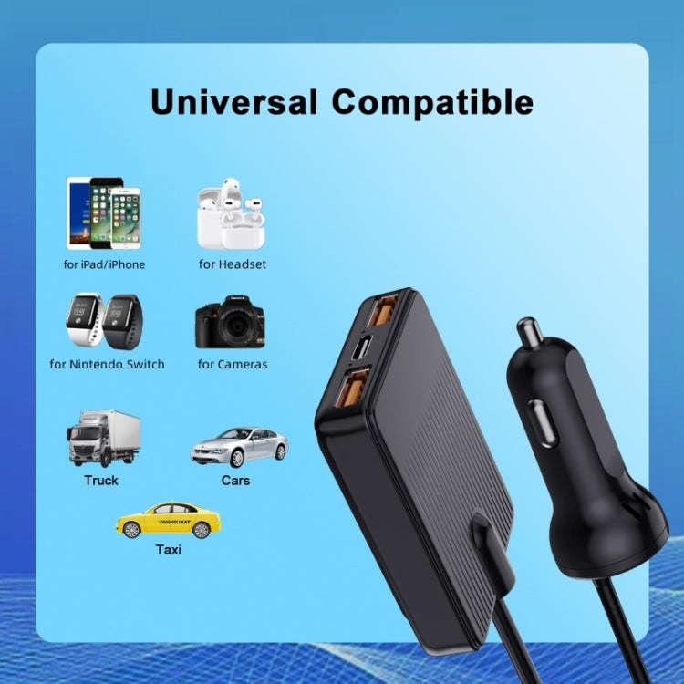 TR-43 For Back Seat PD 18W Fast Charging Car Charger 2m Extention Charger Adapter