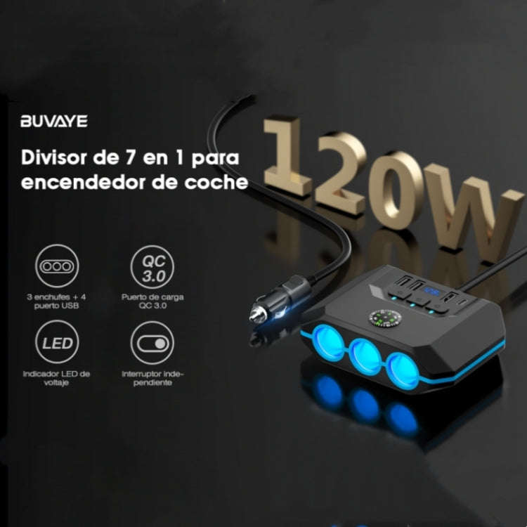 TR-52 With LED Voltage Display QC3.0 Car Fast Charging 3 Socket Adapter