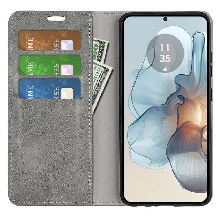 For Motorola Moto G24 Power Retro-skin Magnetic Suction Leather Phone Case(Grey)