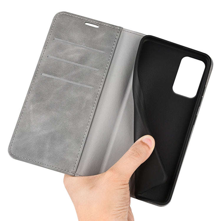For Motorola Moto G24 Power Retro-skin Magnetic Suction Leather Phone Case(Grey)