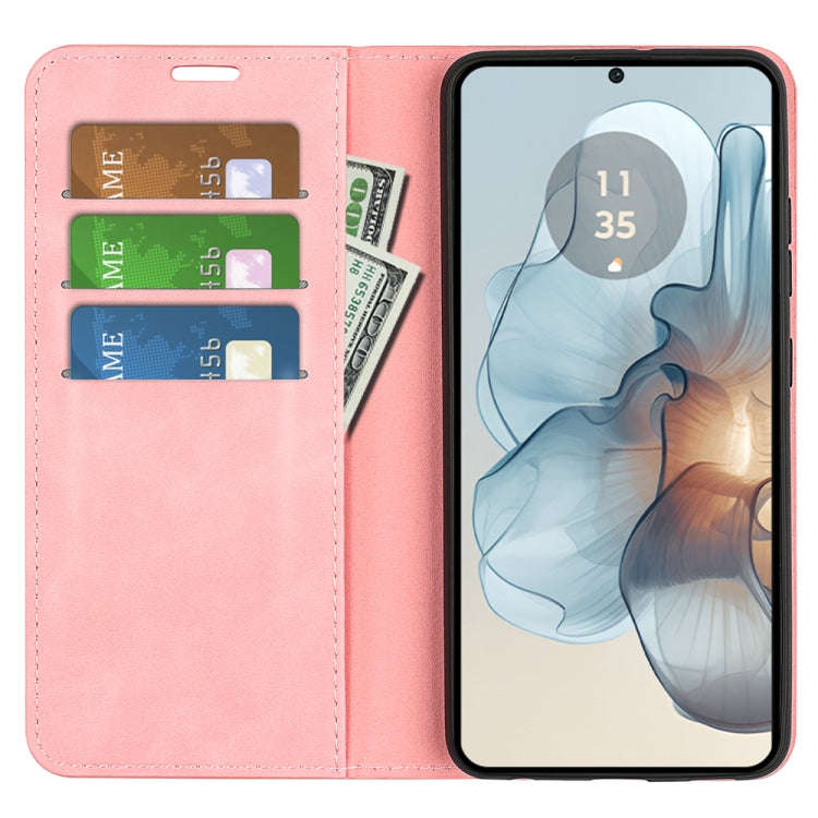 For Motorola Moto G24 Power Retro-skin Magnetic Suction Leather Phone Case(Pink)