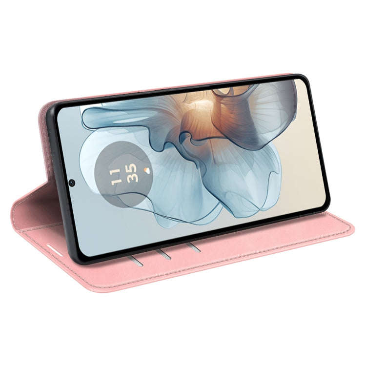 For Motorola Moto G24 Power Retro-skin Magnetic Suction Leather Phone Case(Pink)