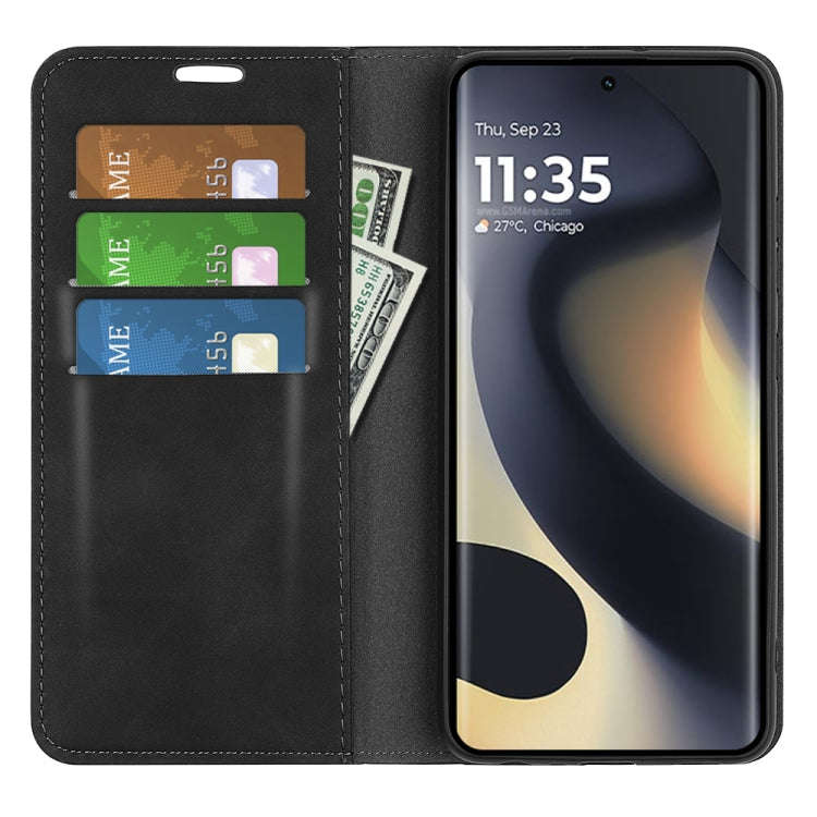 For Motorola Edge 5G 2024 Retro-skin Magnetic Suction Leather Phone Case(Black)