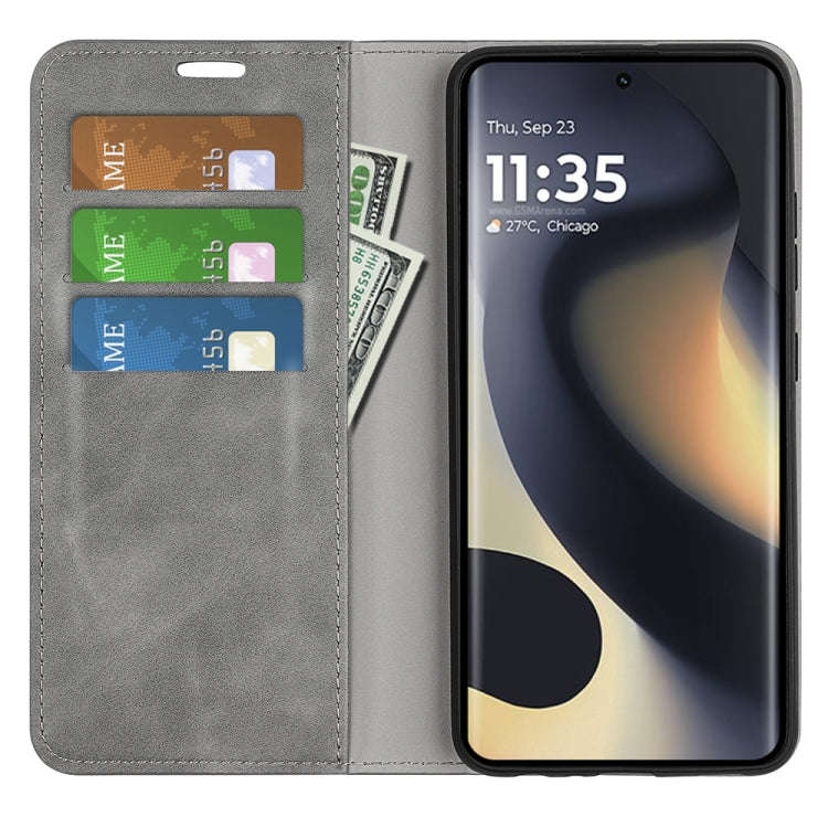 For Motorola Edge 5G 2024 Retro-skin Magnetic Suction Leather Phone Case(Grey)