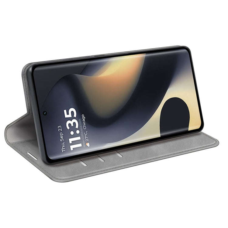 For Motorola Edge 5G 2024 Retro-skin Magnetic Suction Leather Phone Case(Grey)