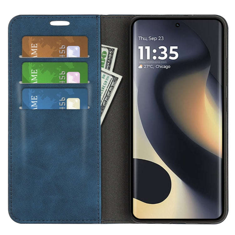 For Motorola Edge 5G 2024 Retro-skin Magnetic Suction Leather Phone Case(Dark Blue)