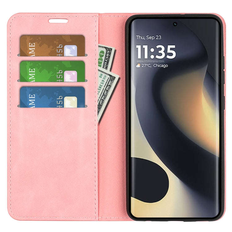 For Motorola Edge 5G 2024 Retro-skin Magnetic Suction Leather Phone Case(Pink)