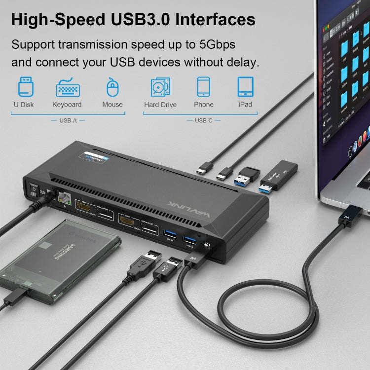 Wavlink UG69PD2 Dual 4K Fast Charging Integrated Docking Station, Plug:EU Plug