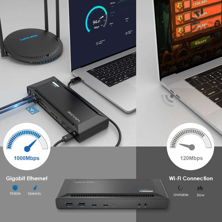 Wavlink UG69PD2 Dual 4K Fast Charging Integrated Docking Station, Plug:EU Plug