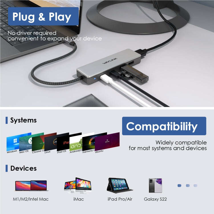 Wavlink UHP3415 85W Power Delivery USB-C/Type-C 10Gbps Hub 5 in 1 Multiport Connection Adapter