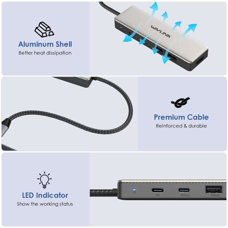 Wavlink UHP3415 85W Power Delivery USB-C/Type-C 10Gbps Hub 5 in 1 Multiport Connection Adapter