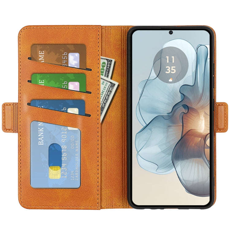 For Motorola Moto G24 Power Dual-side Magnetic Buckle Horizontal Flip Leather Phone Case(Yellow)