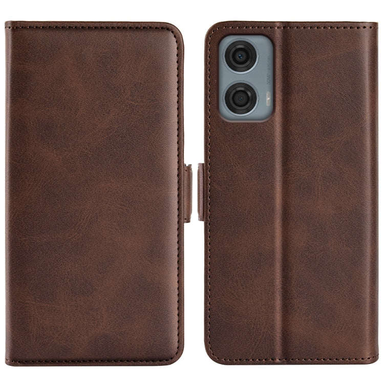 For Motorola Moto G24 Power Dual-side Magnetic Buckle Horizontal Flip Leather Phone Case(Brown)