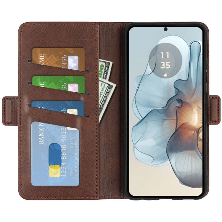 For Motorola Moto G24 Power Dual-side Magnetic Buckle Horizontal Flip Leather Phone Case(Brown)