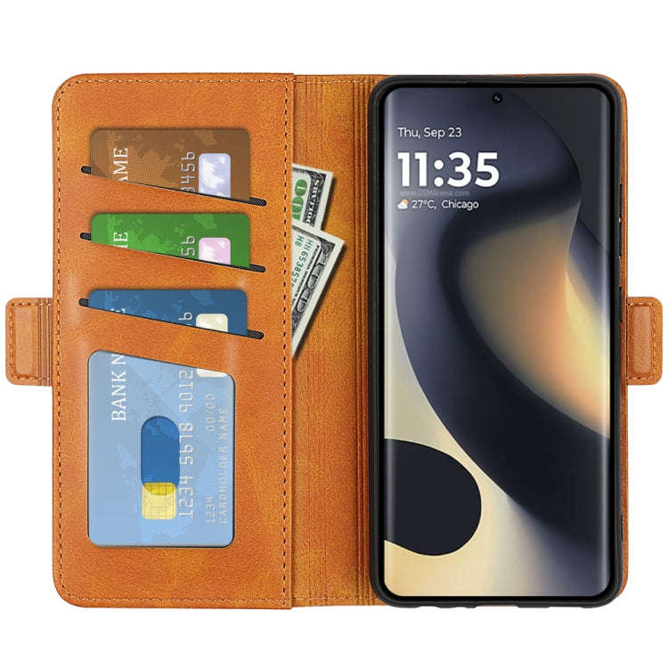 For Motorola Edge 5G 2024 Dual-side Magnetic Buckle Horizontal Flip Leather Phone Case(Yellow)