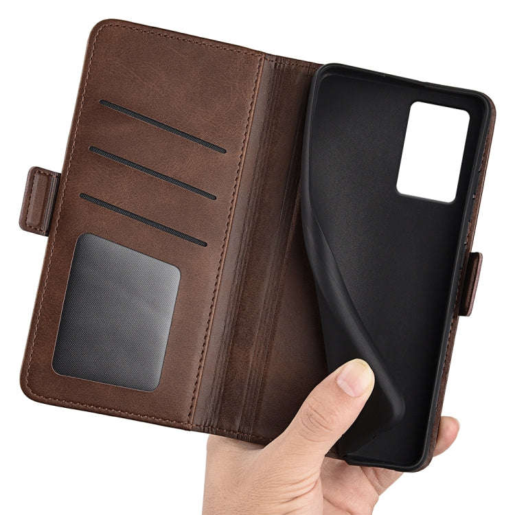 For Motorola Edge 5G 2024 Dual-side Magnetic Buckle Horizontal Flip Leather Phone Case(Brown)
