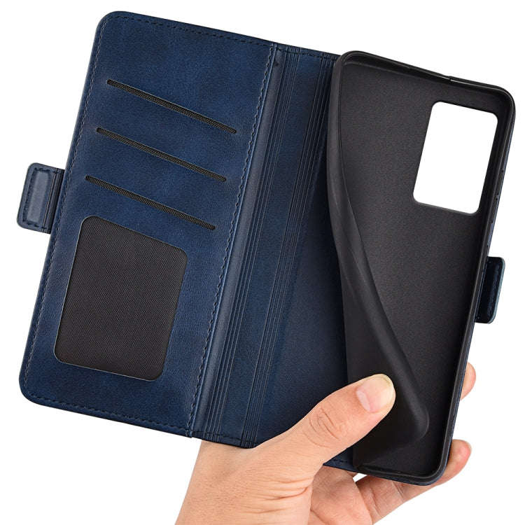 For Motorola Edge 5G 2024 Dual-side Magnetic Buckle Horizontal Flip Leather Phone Case(Dark Blue)