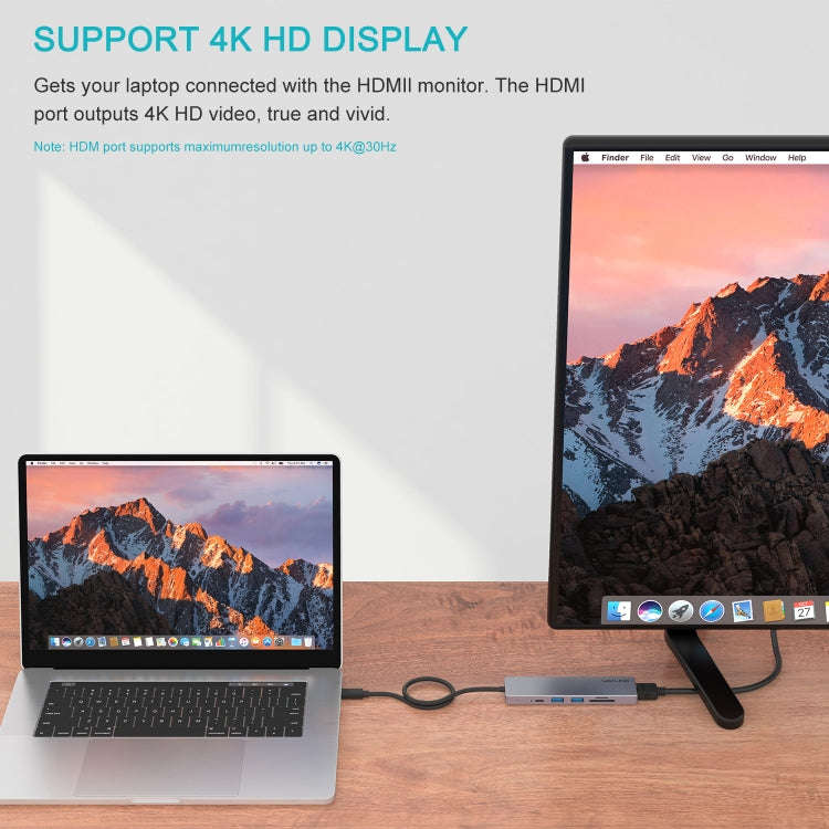 Wavlink UHP3407 Portable Aluminum Dongle 4K HDMI Display Type-C Hub Multiport Adapter