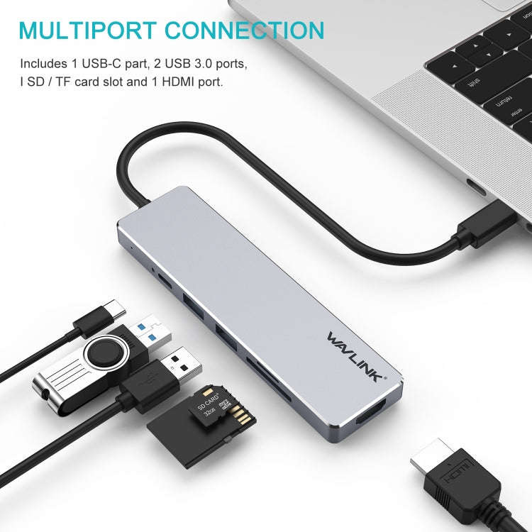 Wavlink UHP3407 Portable Aluminum Dongle 4K HDMI Display Type-C Hub Multiport Adapter