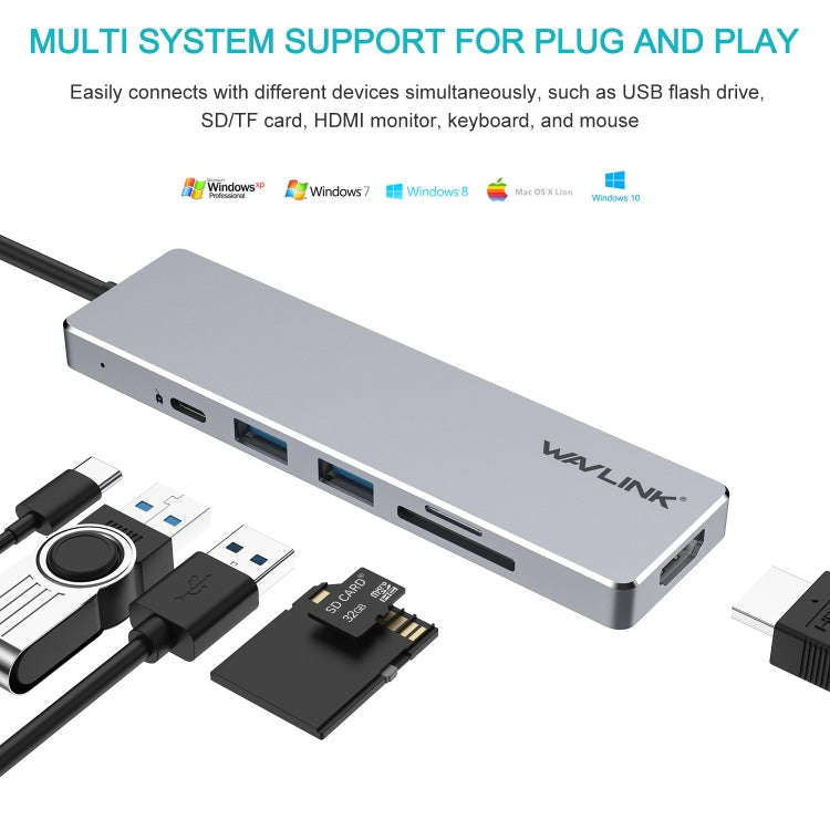 Wavlink UHP3407 Portable Aluminum Dongle 4K HDMI Display Type-C Hub Multiport Adapter