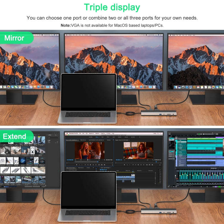 Wavlink UMD03 Triple Display Adapter Type-C Hub 12 in 1 Docking Station