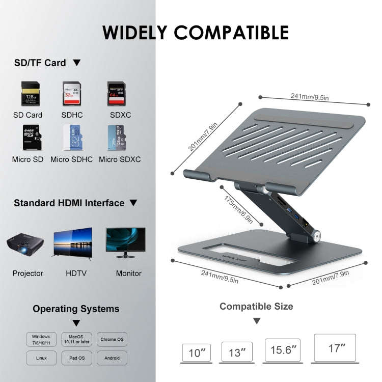 Wavlink UMD07 Adjustable Aluminum Ergonomic Portable Laptop Stand Type-C Docking Station
