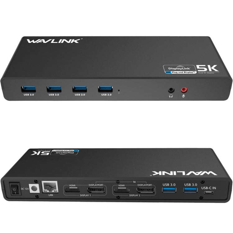 Wavlink UG69DK1 5K Type-C Dual Display USB 3.0 Video Gigabit Ethernet HDMI Docking Station, Plug:...
