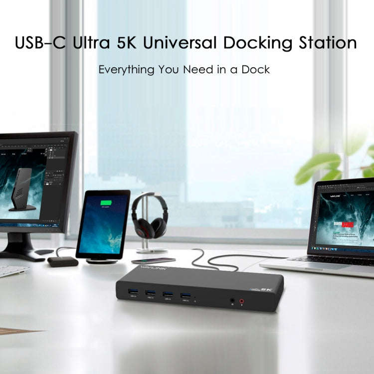 Wavlink UG69DK1 5K Type-C Dual Display USB 3.0 Video Gigabit Ethernet HDMI Docking Station, Plug:...