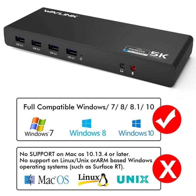 Wavlink UG69DK1 5K Type-C Dual Display USB 3.0 Video Gigabit Ethernet HDMI Docking Station, Plug:...