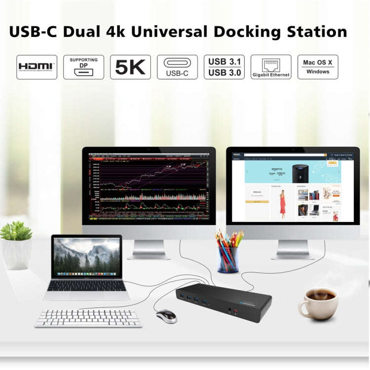 Wavlink UG69DK1 5K Type-C Dual Display USB 3.0 Video Gigabit Ethernet HDMI Docking Station, Plug:...