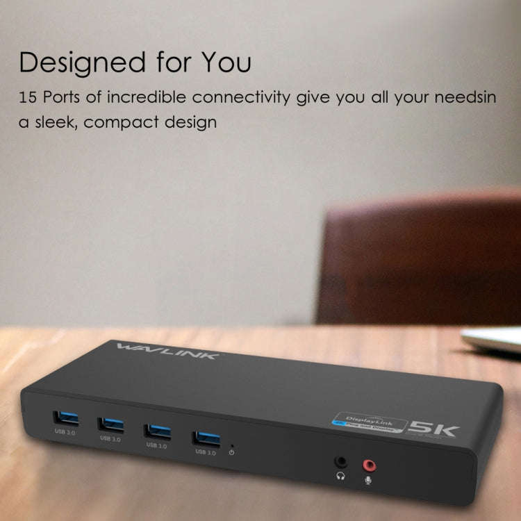 Wavlink UG69DK1 5K Type-C Dual Display USB 3.0 Video Gigabit Ethernet HDMI Docking Station, Plug:...