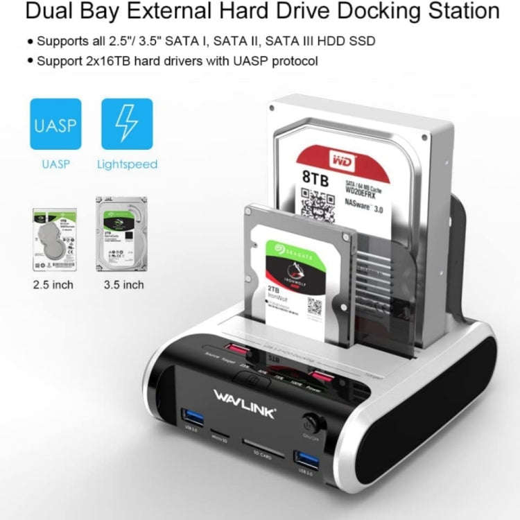 Wavlink ST336A SSD HDD Fast Offline Clone SATA  USB 3.0 External Hard Drive Case(UK Plug)