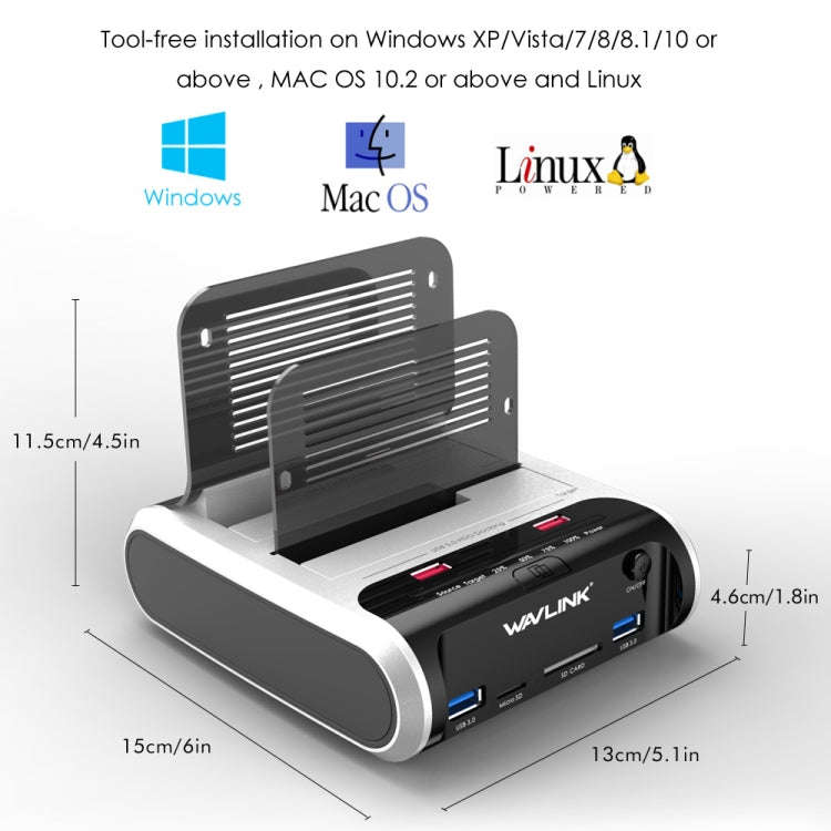 Wavlink ST336A SSD HDD Fast Offline Clone SATA  USB 3.0 External Hard Drive Case(UK Plug)