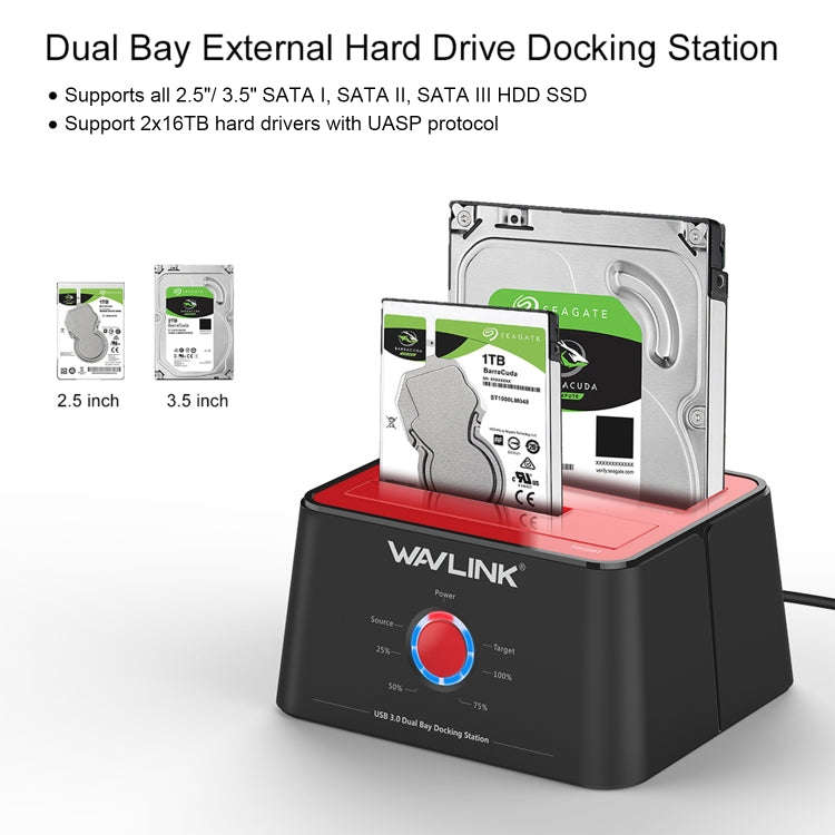 Wavlink ST334U SSD Dual Bay External Hard Drive Docking Station USB 3.0 to SATA I/II/III(UK Plug)
